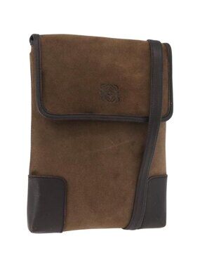 LOEWE Anagram Shoulder Bag Suede Brown Gold